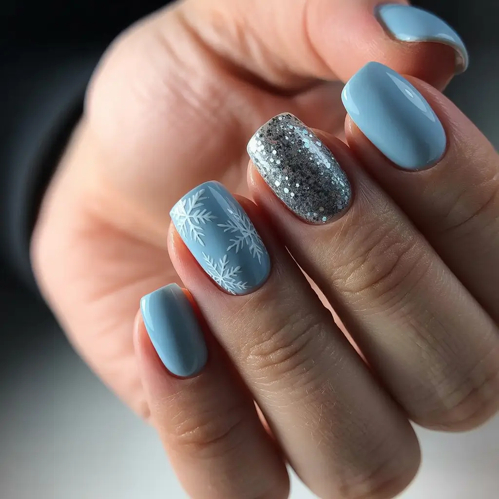 Best Blue Nails Christmas 2025 Frosted Whisper