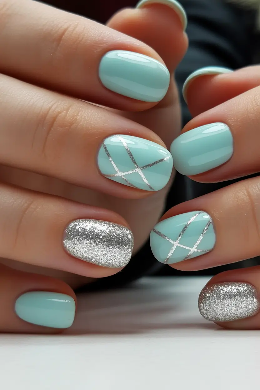 Best Blue Nails Christmas 2025 Mint Frost Lines