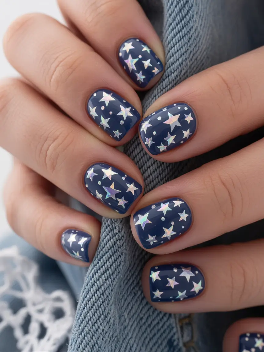 Best Blue Nails Christmas 2025 Starry Holograph
