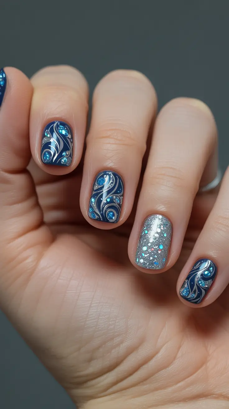 Best Blue Nails Christmas 2025 Frosted Waves