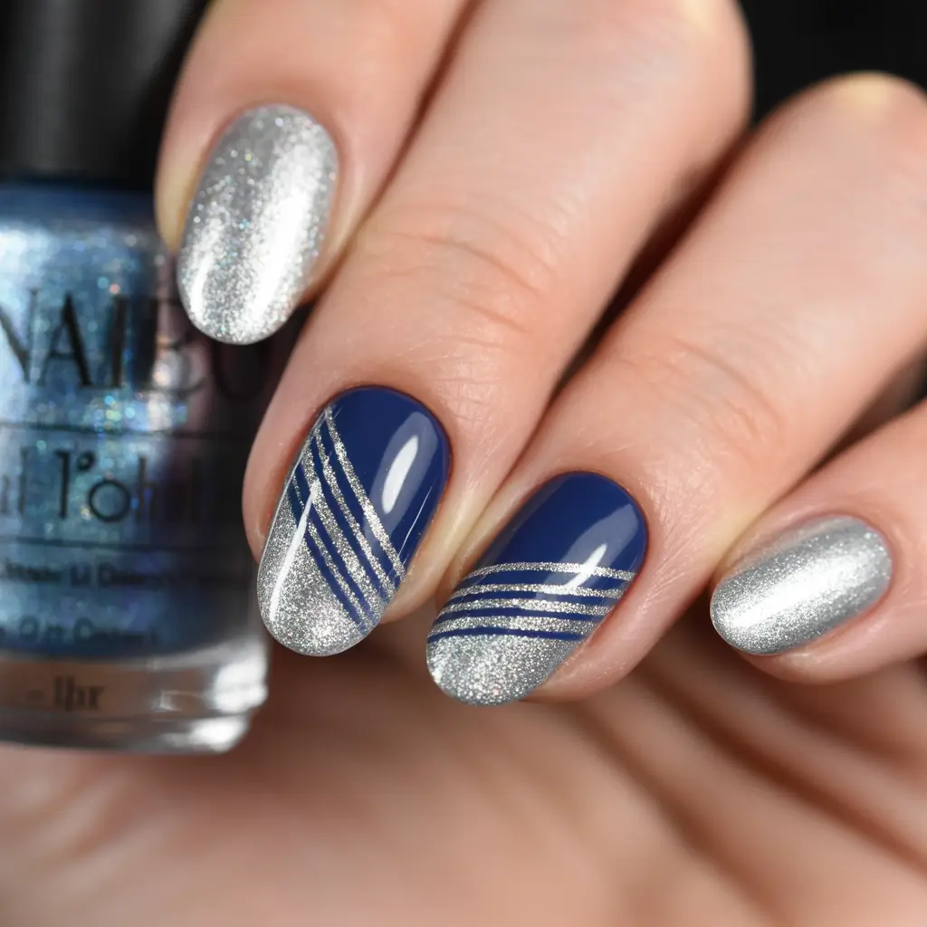 Best Blue Nails Christmas 2025 Silver Lining