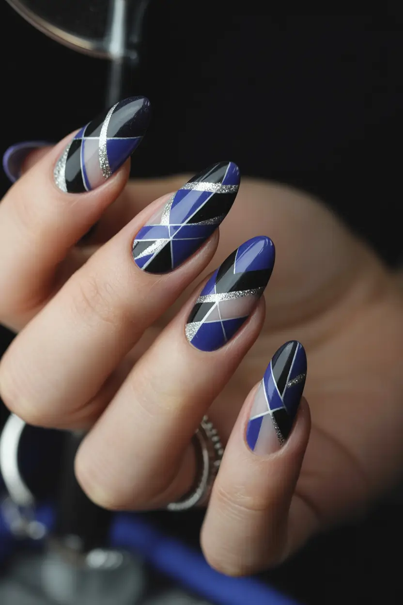 Best Blue Nails Christmas 2025 Midnight Geometry