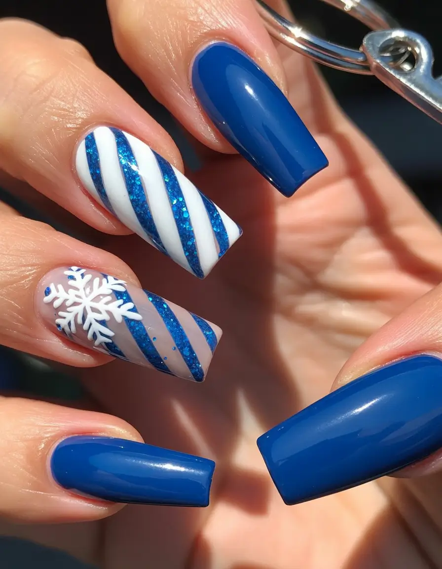 Best Blue Nails Christmas 2025 Candy Cane Frost