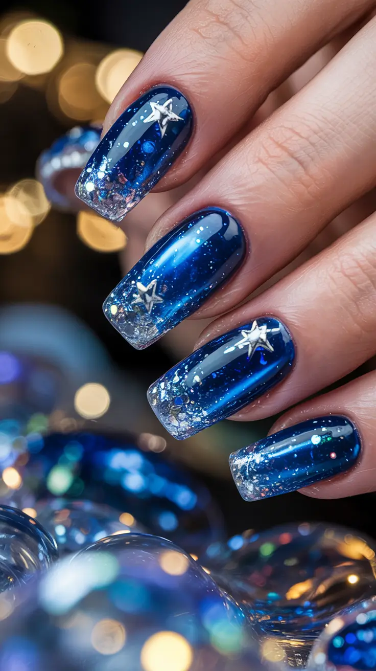 Best Blue Nails Winter 2025 / 2026 Midnight Stars and Shimmer