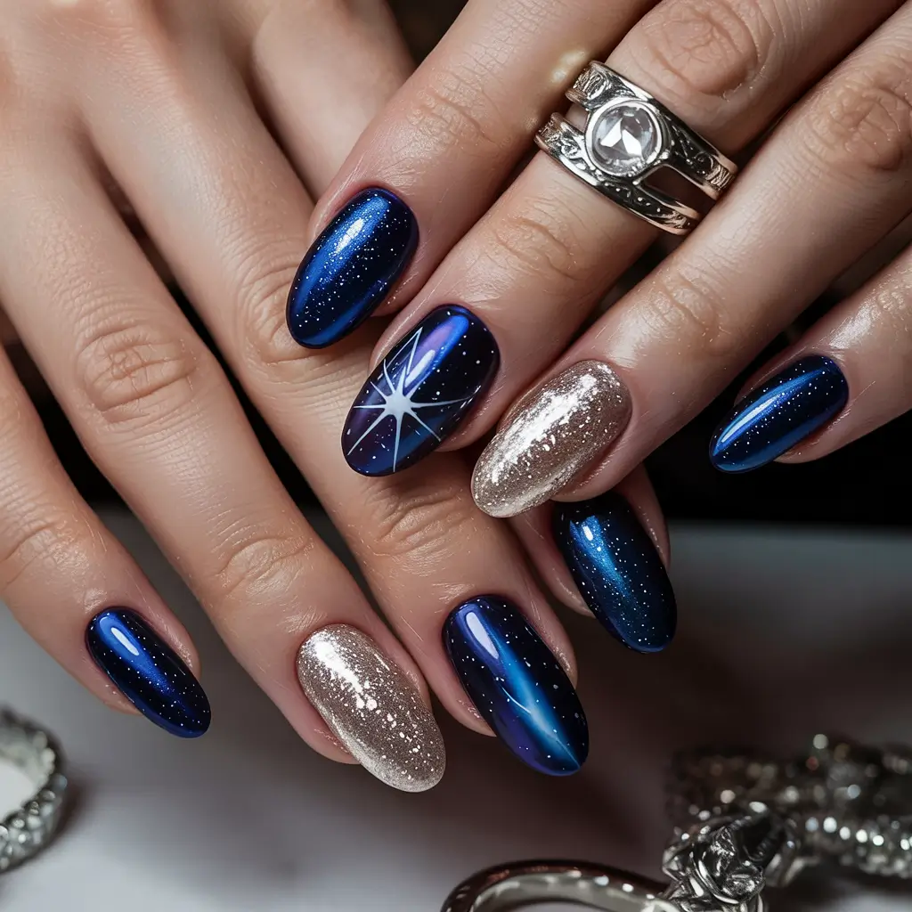 Best Blue Nails Winter 2025 / 2026 Starlit Elegance