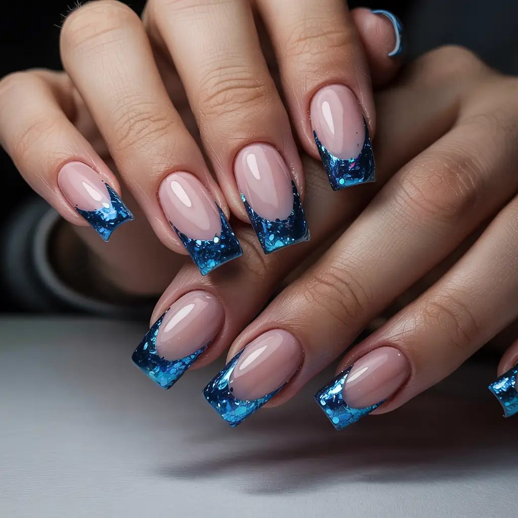 Best Blue Nails Winter 2025 / 2026 Arctic French Glam