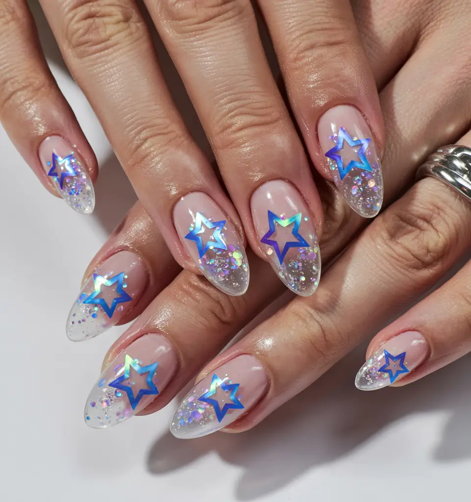 Best Blue Nails Winter 2025 / 2026 Holographic Starshine