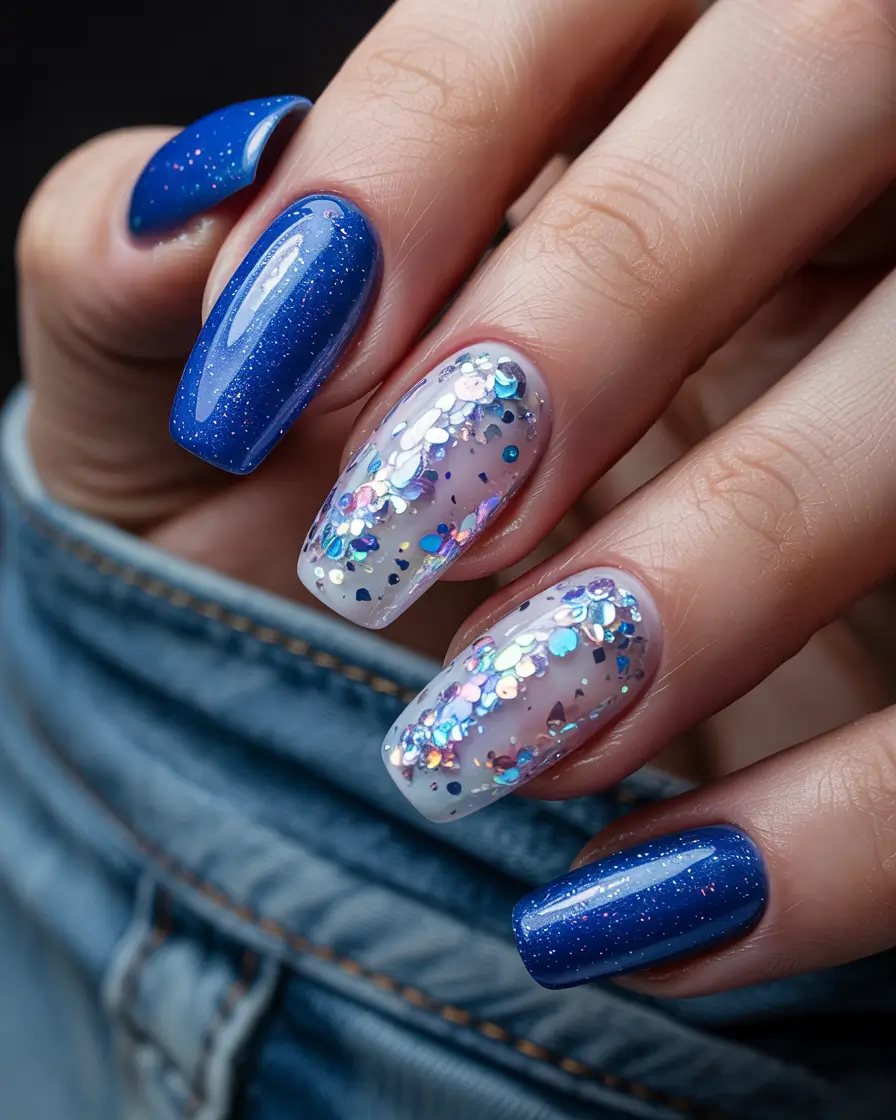 Best Blue Nails Winter 2025 / 2026 Frosted Confetti