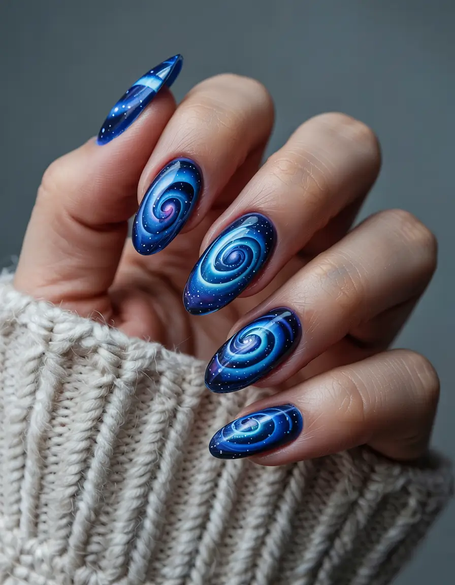 Best Blue Nails Winter 2025 / 2026 Galaxy Glow