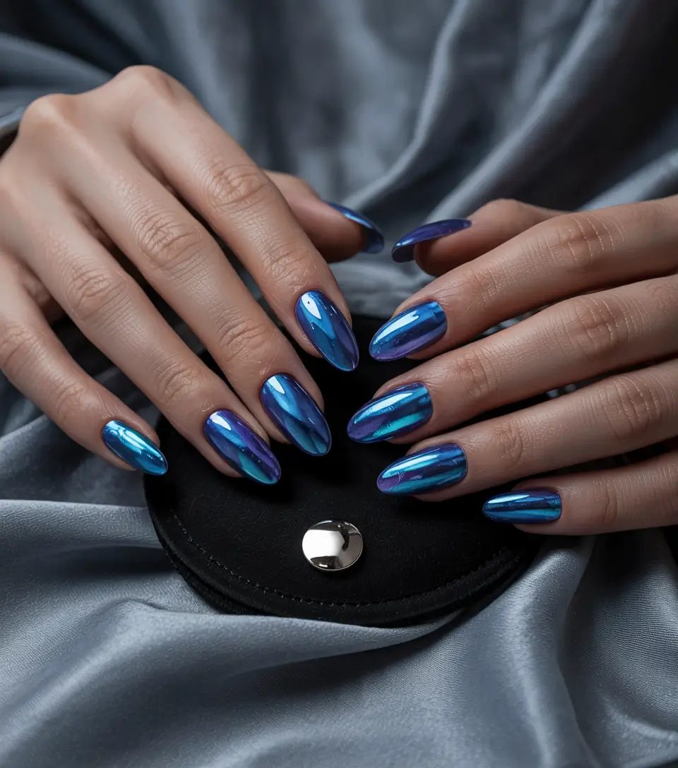 Best Blue Nails Winter 2025 / 2026 Mirror-Blue Perfection