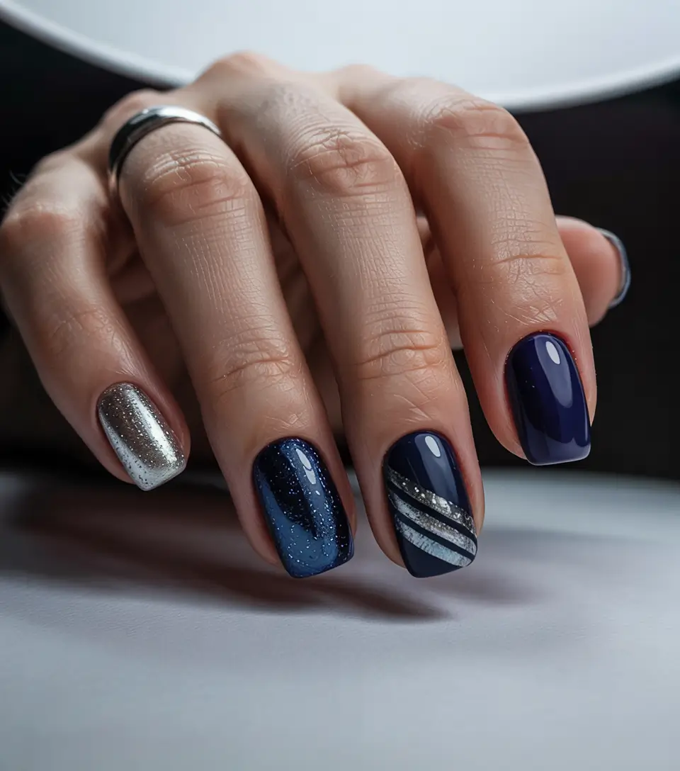 Best Blue Nails Winter 2025 / 2026 Night Sky Accent