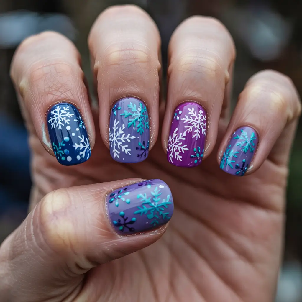 Best Blue Nails Winter 2025 / 2026 Snowflake Symphony