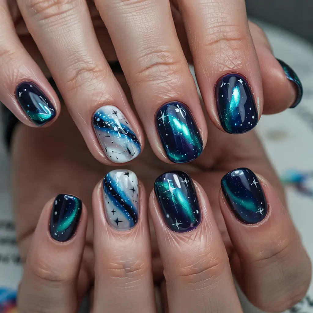 Best Blue Nails Winter 2025 / 2026 Aurora Magic