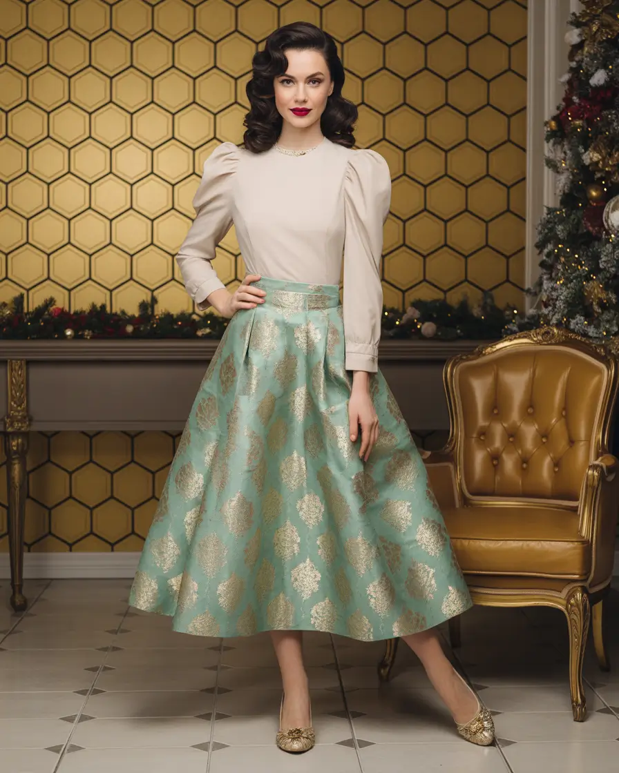 Best Christmas Party Outfits 2025 Vintage Glam in Gold and Mint