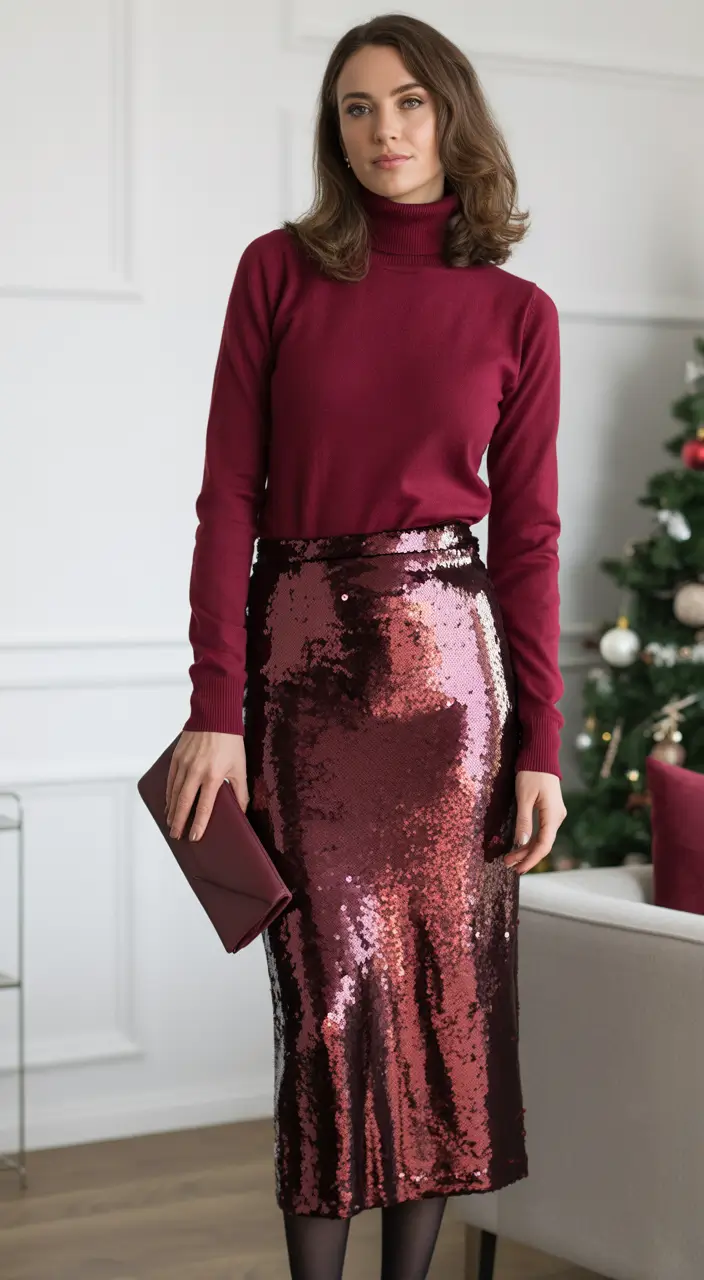 Best Christmas Party Outfits 2025 Monochrome Burgundy Sophistication