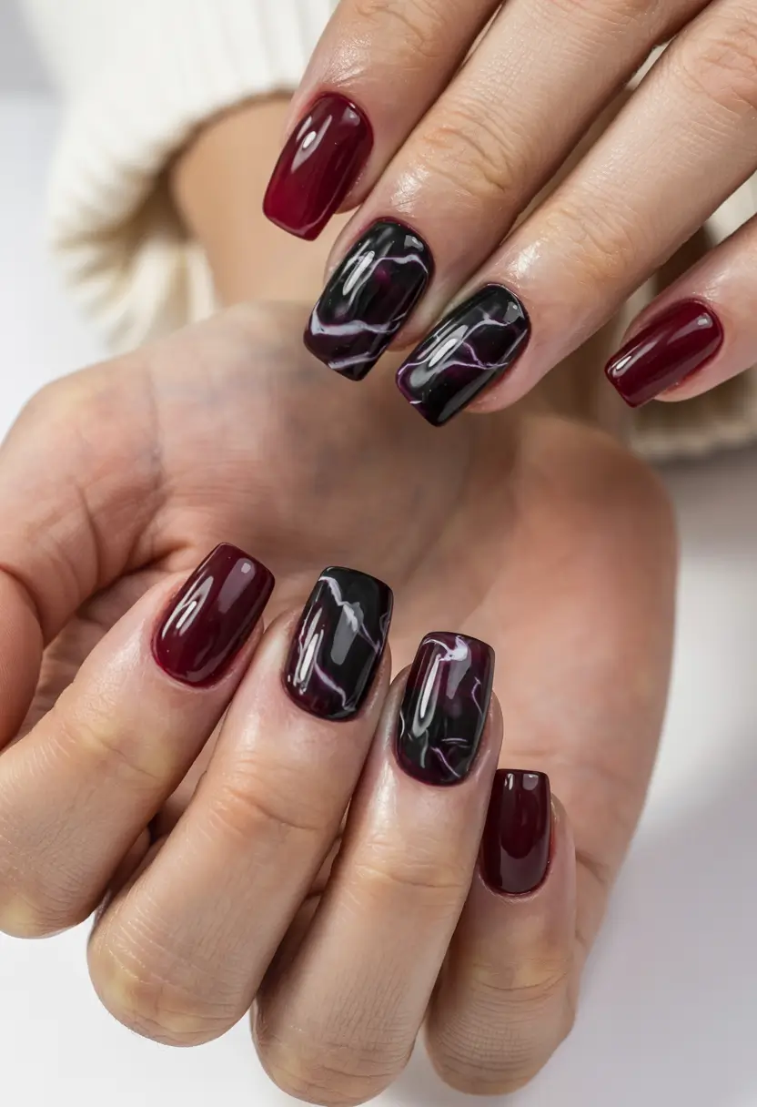 Best Simple Winter Nail Looks 2025–2026 – Marble Wine Swirl