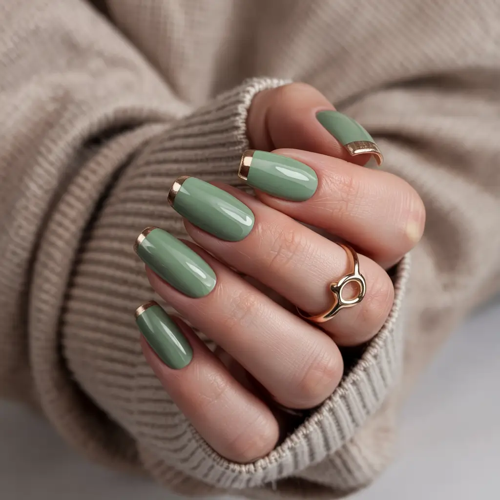 Best Simple Winter Nail Looks 2025–2026 – Sage Green Luxe Tips