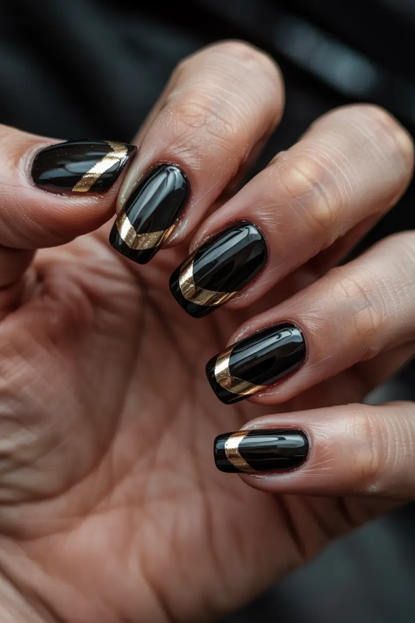 Best Simple Winter Nail Looks 2025–2026 – Golden French on Black
