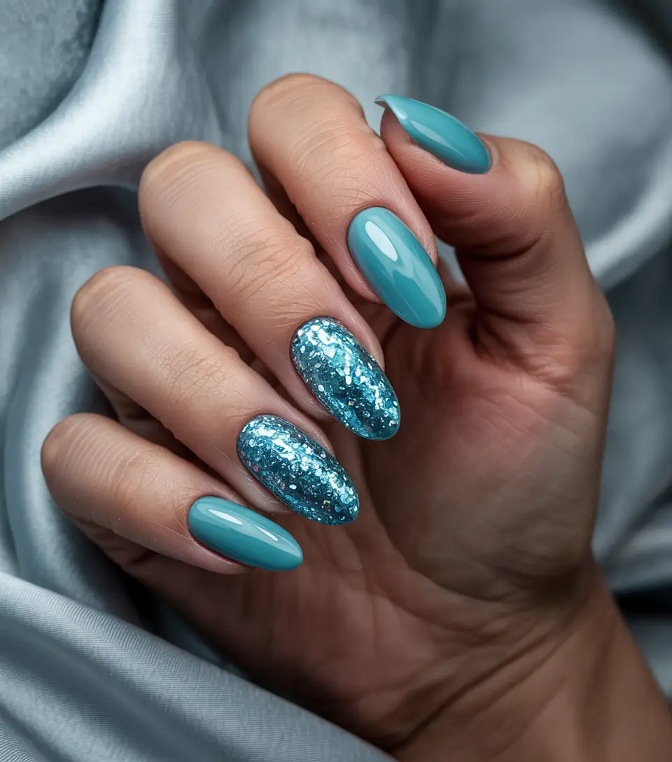 Best Simple Winter Nail Looks 2025–2026 – Frozen Lagoon Sparkle