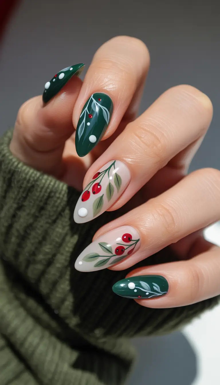 Chic Christmas Nails 2025 Winter Berries in Forest Green