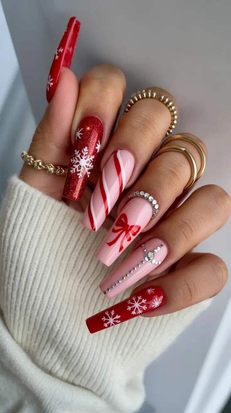 Chic Christmas Nails 2025 Candy Cane Glam
