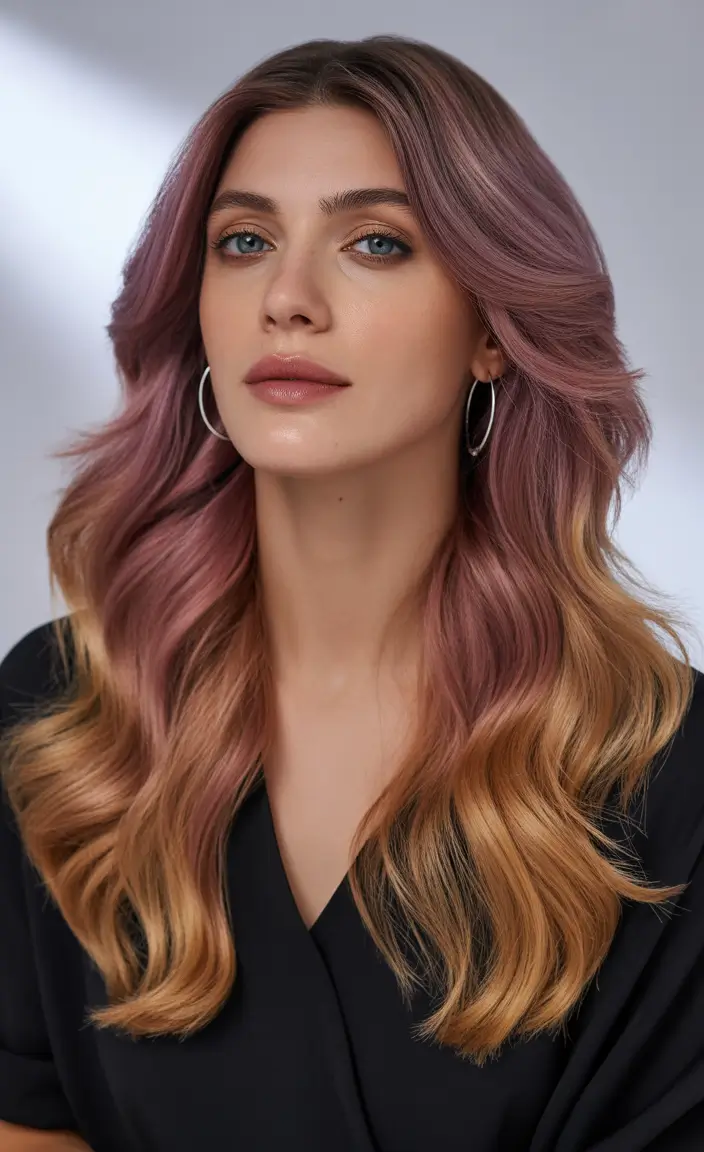Chic Deep Winter Hair Color Ideas 2025–2026 Rosewood Ombre Elegance