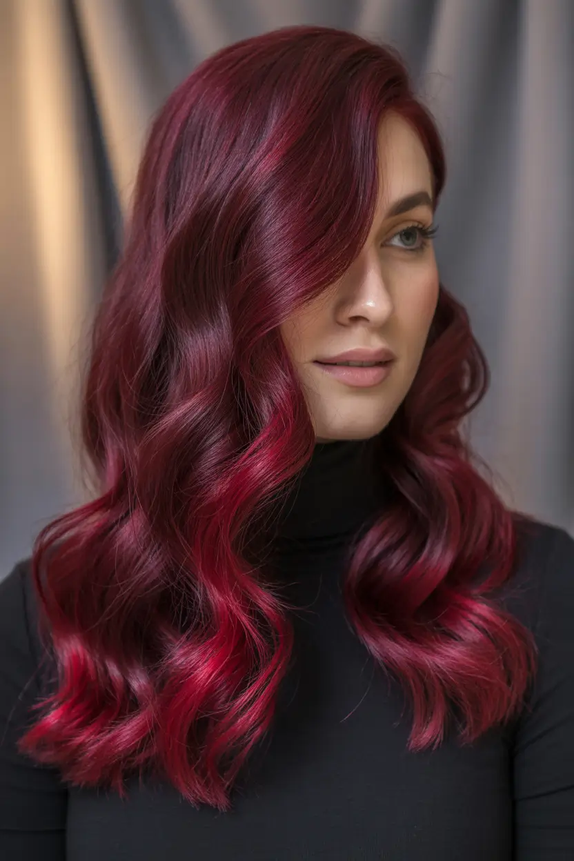 Chic Deep Winter Hair Color Ideas 2025–2026 Velvet Burgundy Waves