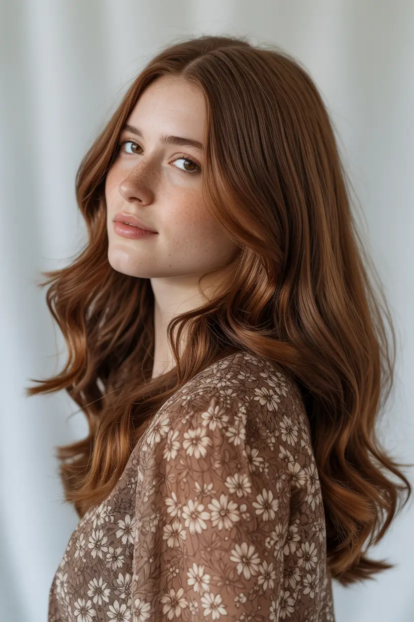 Chic Deep Winter Hair Color Ideas 2025–2026 Soft Chestnut Waves