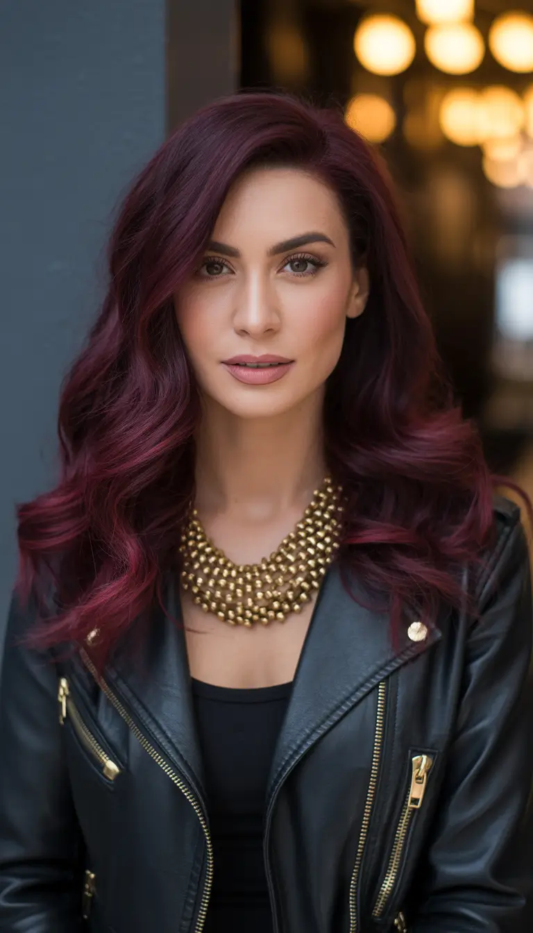 Chic Deep Winter Hair Color Ideas 2025–2026 Berry Wine Waves