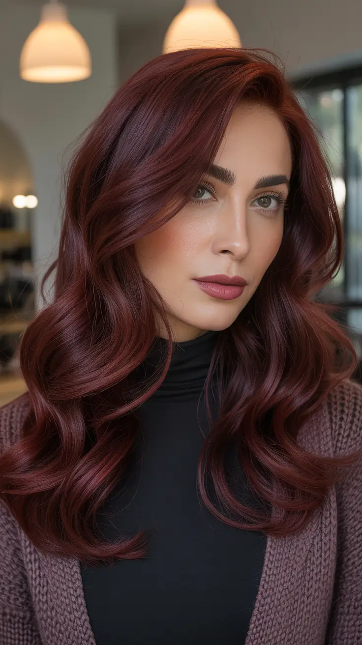 Chic Deep Winter Hair Color Ideas 2025–2026 Deep Wine Brunette