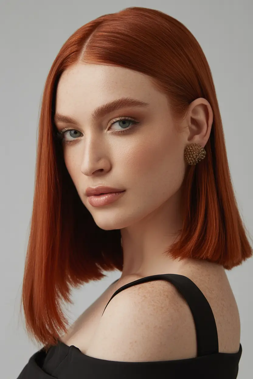 Chic Deep Winter Hair Color Ideas 2025–2026 Fiery Copper Bob