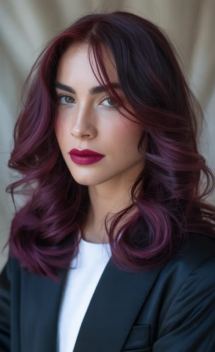 Chic Deep Winter Hair Color Ideas 2025–2026 Soft Plum with Romantic Layers