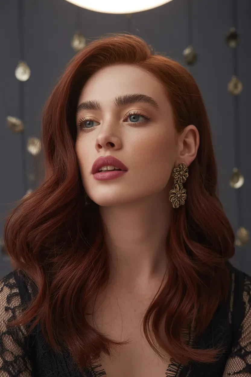 Chic Deep Winter Hair Color Ideas 2025–2026 Classic Copper Elegance