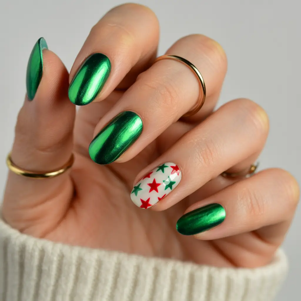Christmas Acrylic Nails 2025 Emerald Star Delight