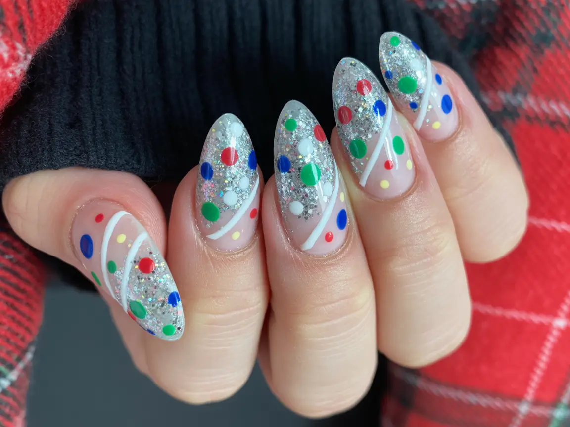 Christmas Acrylic Nails 2025 Confetti Christmas Sparkle