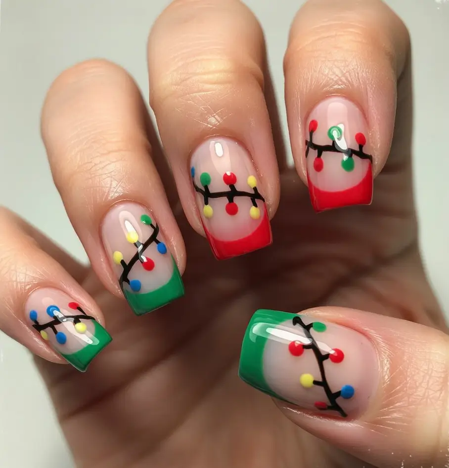 Christmas Acrylic Nails 2025 Twinkling Light French Tips