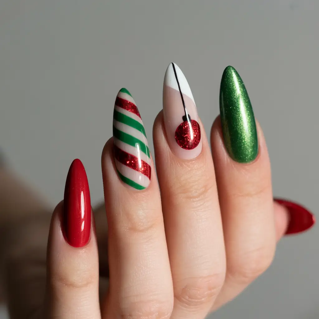 Christmas Acrylic Nails 2025 Festive Ornament Elegance
