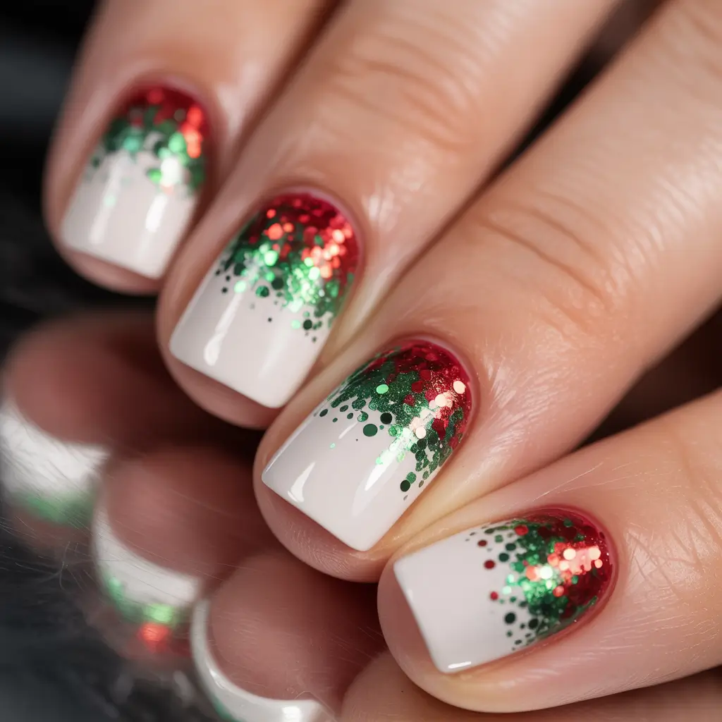 Christmas Acrylic Nails 2025 Festive Glitter Fade