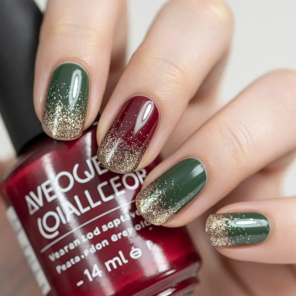 Christmas Acrylic Nails 2025 Gold-Tipped Holiday Glam