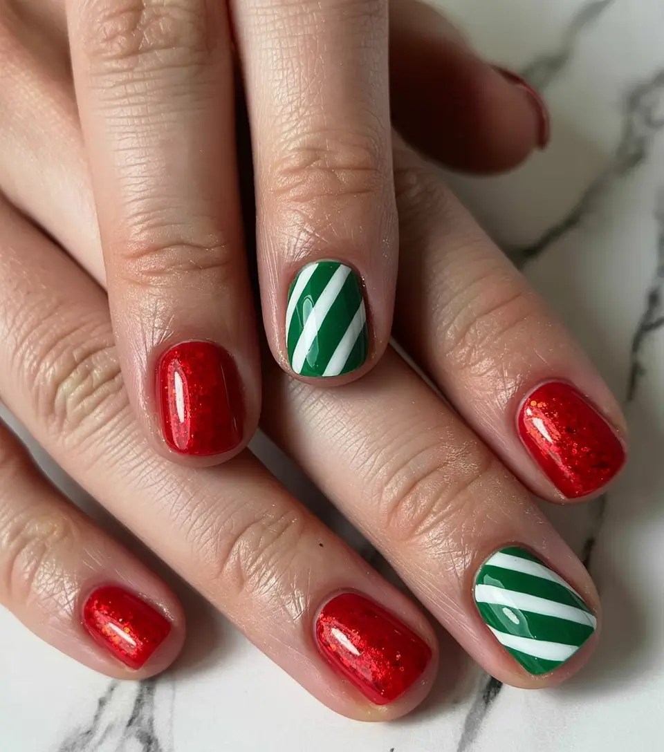 Christmas Acrylic Nails 2025 Peppermint Candy Vibes