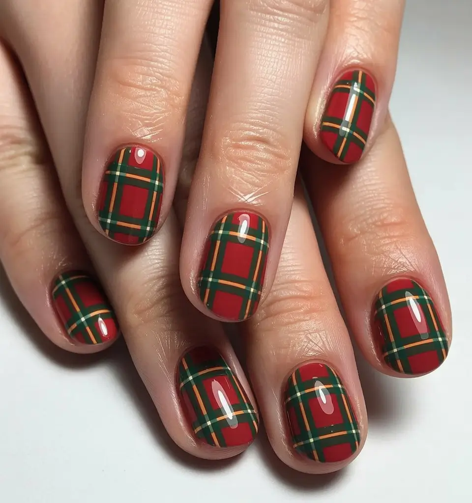 Christmas Acrylic Nails 2025 Tartan Holiday Classic
