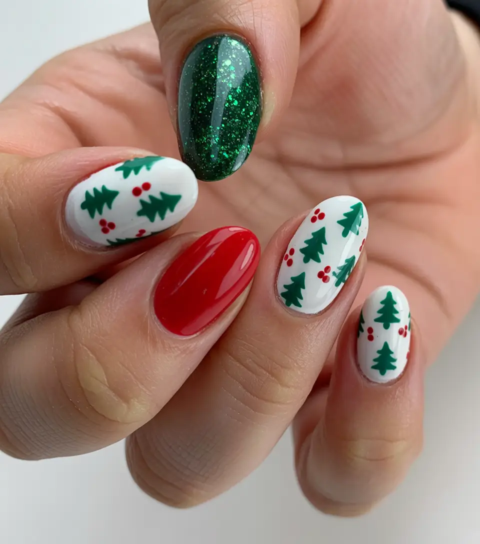 Christmas Acrylic Nails 2025 Holly & Pine Joy