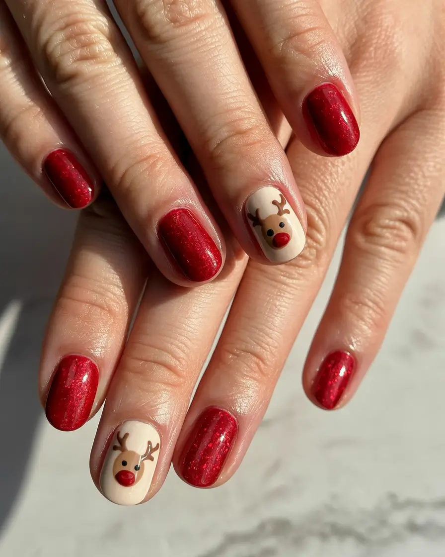 Christmas Acrylic Nails 2025 Rudolph Glow Nails