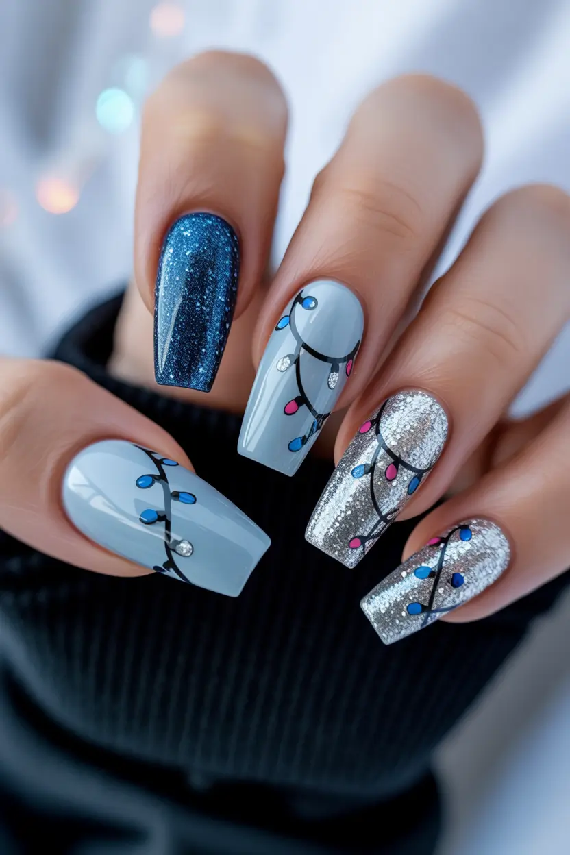 Christmas Nail Art 2025 Winter Lights Glow