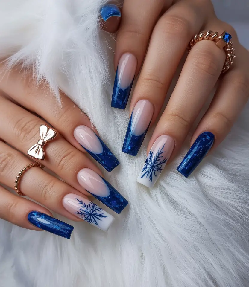 Christmas Nail Art 2025 Frosted French Blue