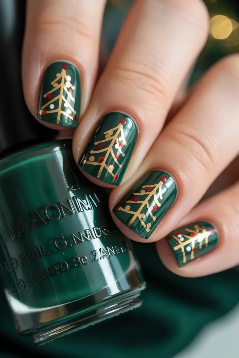 Christmas Nail Art 2025 Golden Tree Magic