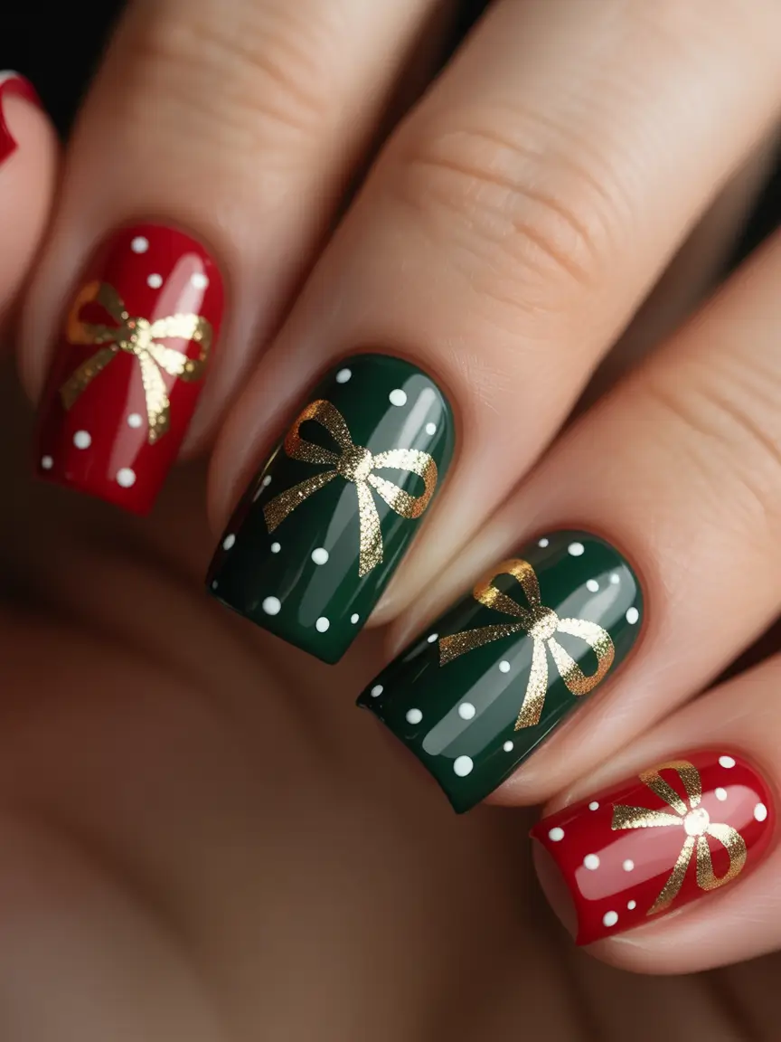 Christmas Nail Art 2025 Gift Bow Glam