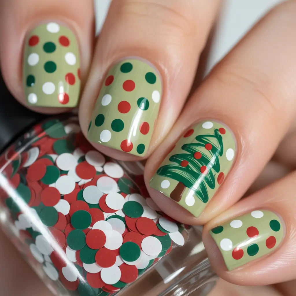 Christmas Nail Art 2025 Polka Dot Christmas Cheer