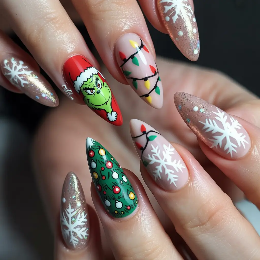 Christmas Nail Art 2025 Grinch Lights Extravaganza