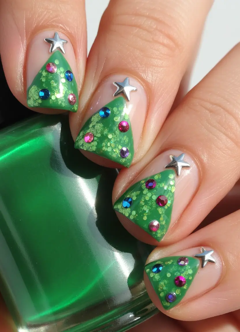 Christmas Nail Art 2025 Christmas Tree Sparkle